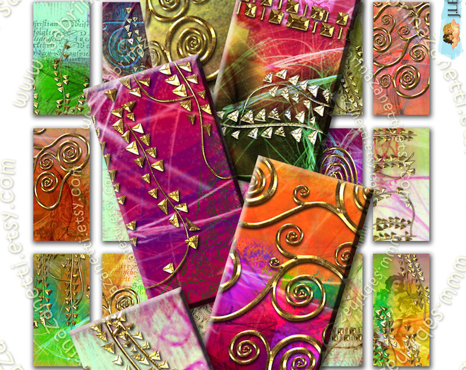 THE GOLD of KLIMT 2x1 inch colorfull hand drawn Digital collage sheet printable instant download background sheet painting do124