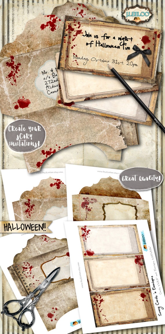HALLOWEEN PARTY invite envelopes cards Digital collage sheet scrapbook printable hobby crafting decoration instant download pp348