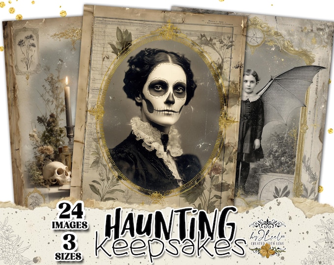 HAUNTING KEEPSAKES Eerie Vintage Daguerreotype Portraits, Gothic Halloween Ephemera, Junk Journal Printable Images | Scary party  | pp975