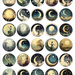 MOON and STARS 1.5 Inch Circle | Printable Bottle Caps Stickers for ...