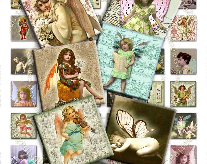 Digital collage sheet ANGELS 1x1 square holidays merry christmas for pendant magnet instant download printable qu113