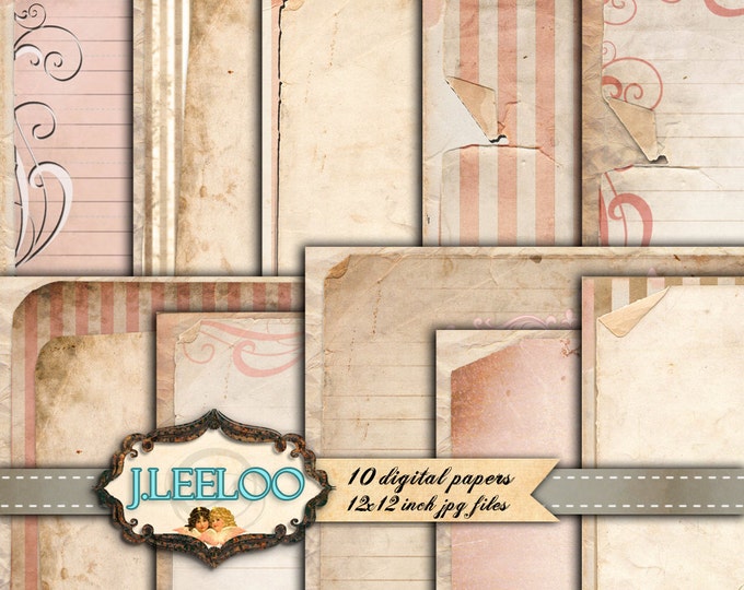 CHIC PINK PAPERS large 12x12 inch distressed backgrounds texture for scrapbook Digital collage sheet  instant download printable pp260