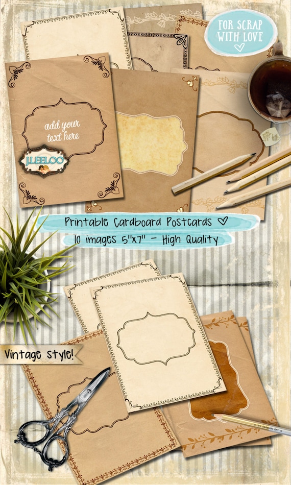 CARDBOARD CARDS 10 card 5x7 inch label tag greeting card invitation backing Digital collage sheet instant download printable pp294