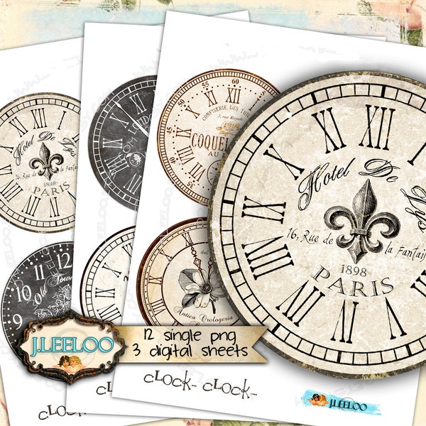 Digitaldruck CLOCK CLOCK 4 inch Kreis groß png jpeg Clipart Vintage Steampunk für Magnet Tagebuch Kunst sofortiger download printable tn409