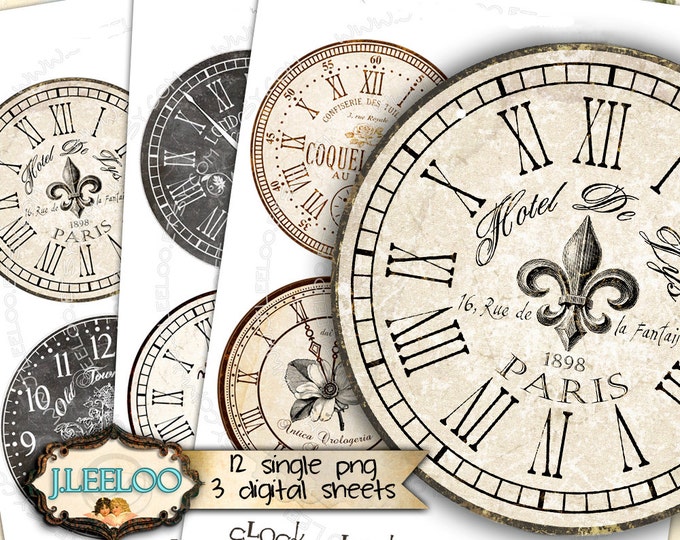 Digital print CLOCK CLOCK 4 inch circle large png jpeg clipart vintage steampunk for magnet diary art instant download printable tn409