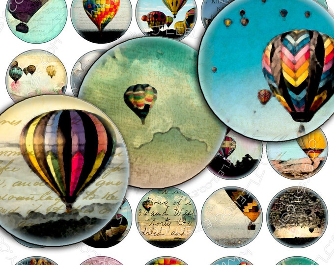 Digital collages HOT AIR BALLOON 1.5 inch circle montgolfier sky fky photo for pendant magnet craft instant download printable paper tn213