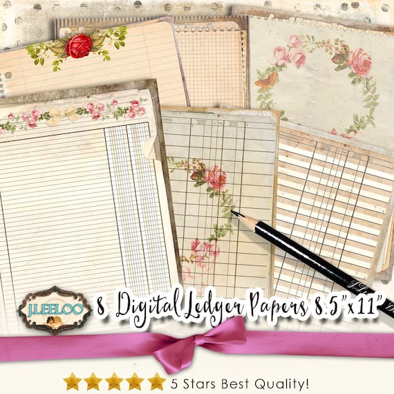FRENCH LEDGER Writing Ephemera 8 digital papers Journal Shabby Chic Organizing  note pad Instant Download digital collage sheet pp437