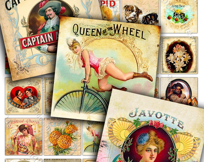 Digital sheet HAPPY DAYS square 1.5x1.5 inch vintage clipart romantic for pendant craft instant download printable jpg file qu149