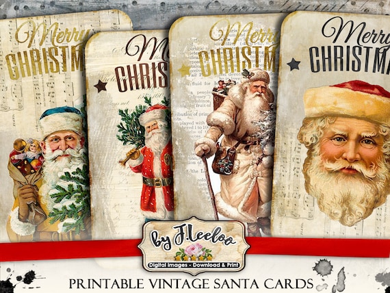SANTA cards christmas printable postcard vintage for scrapbook altered instant download Digital collage sheet printable pp472