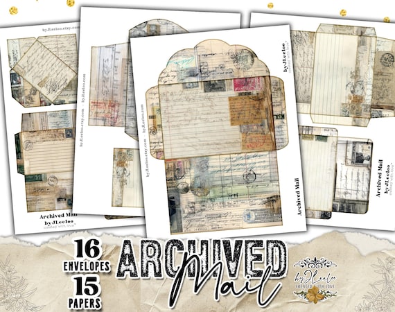 ARCHIVED MAIL – Vintage Collage Envelope Templates to Print and Build | Old Letters, Documents & Stamp Papers | ppK41