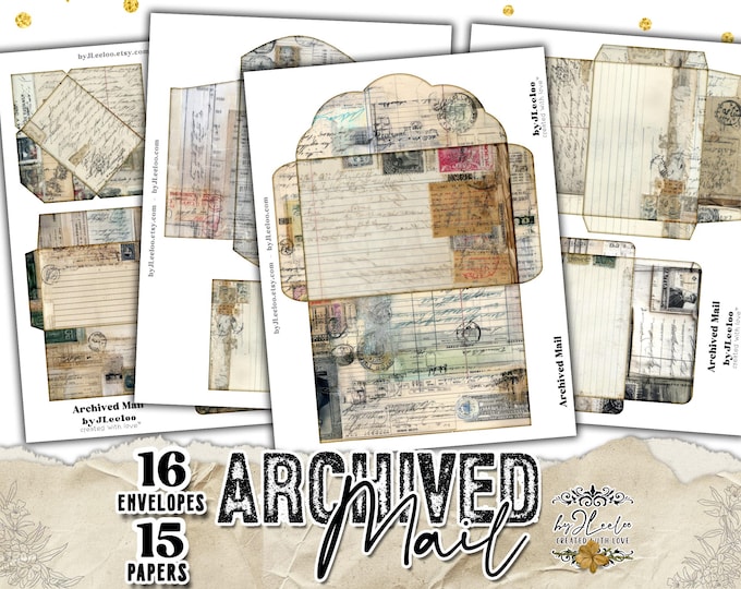 ARCHIVED MAIL – Vintage Collage Envelope Templates to Print and Build | Old Letters, Documents & Stamp Papers | ppK41