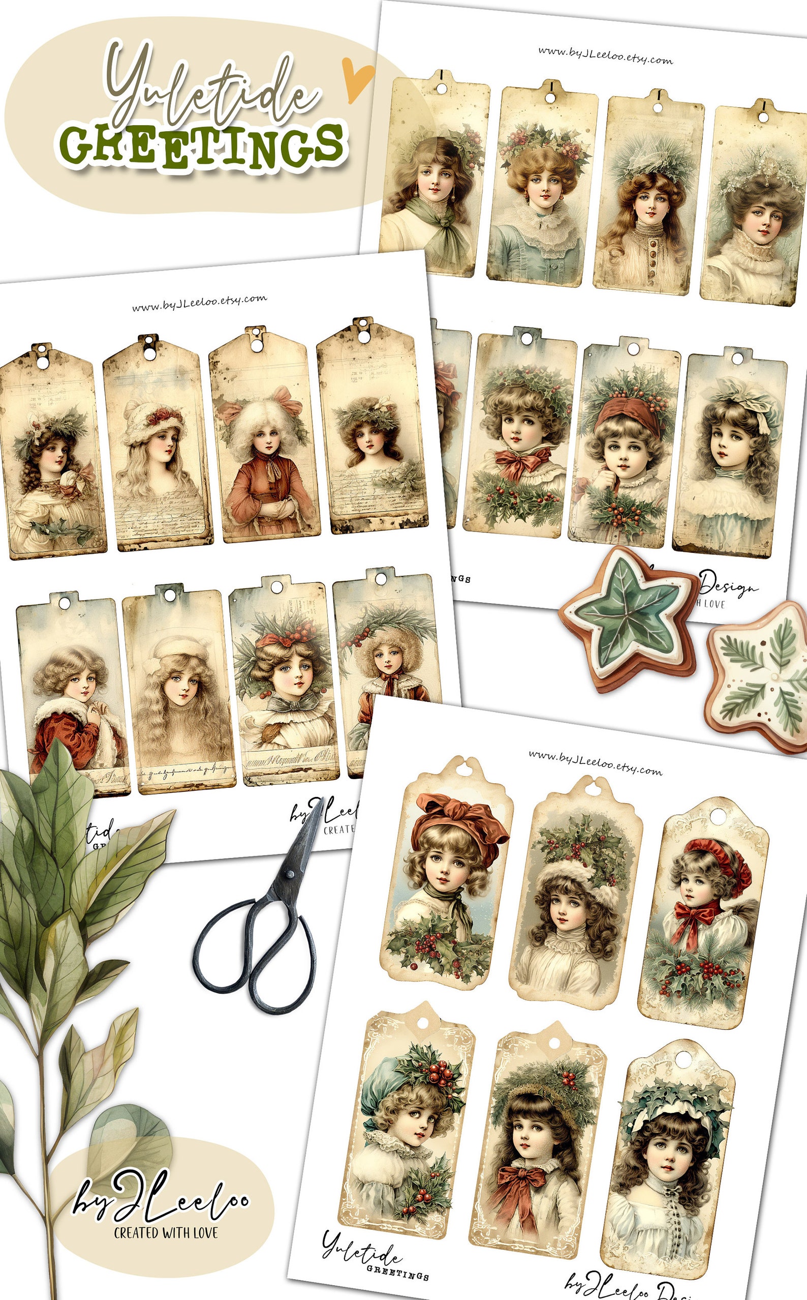 Yuletide Tag YULETIDE GREETINGS Labels Printable Christmas Supplies | Tags Vintage ...