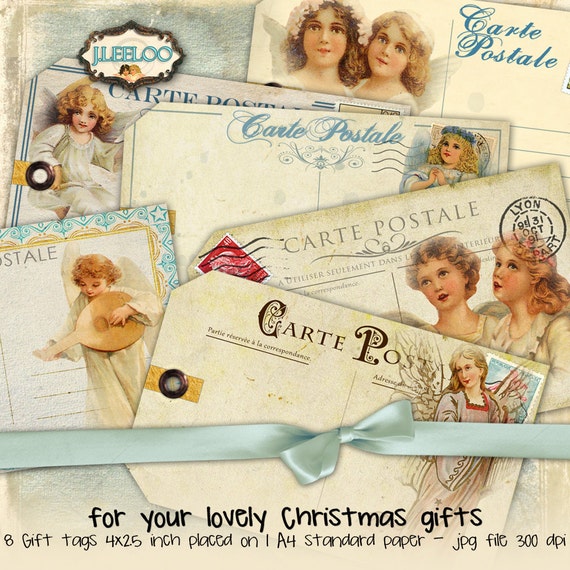 ANGELS tags printable paper craft vintage ephemera scrapbooking downloadable graphic  Digital collage sheet instant download tl140
