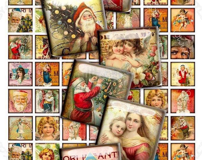 Digital sheet MAGIC NIGHT 1x1 inch square santa merry christmas holidays jewelry pendant magnet instant download printable qu394