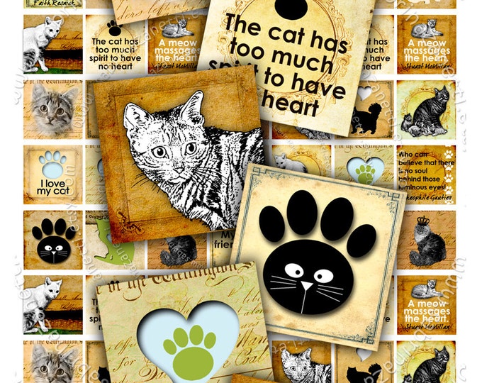 Digital collage I LOVE MY CAT 1x1 square puppies love kitten for pendant jewellery clipart magnet instant download printable qu156