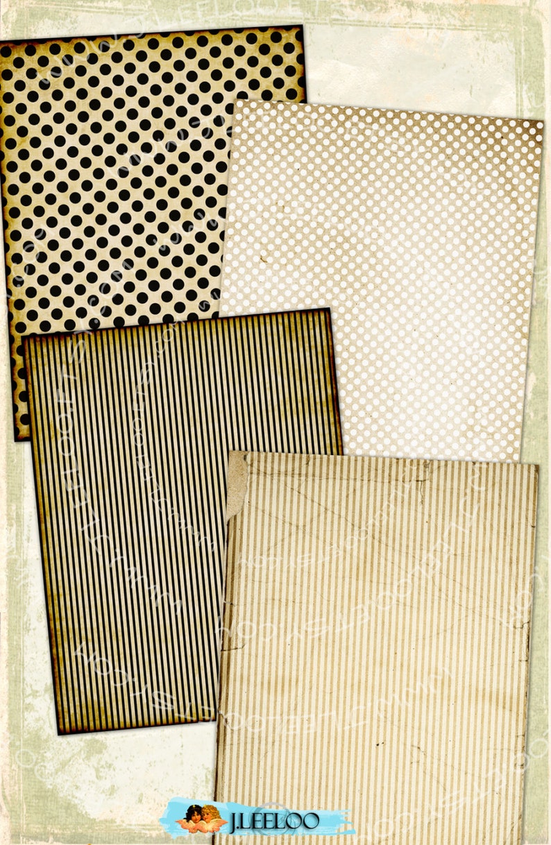 May include: Four digital paper textures in a collage. The top left texture is a black and white polka dot pattern. The top right texture is a white and beige polka dot pattern. The bottom left texture is a black and beige striped pattern. The bottom right texture is a beige and brown striped pattern.