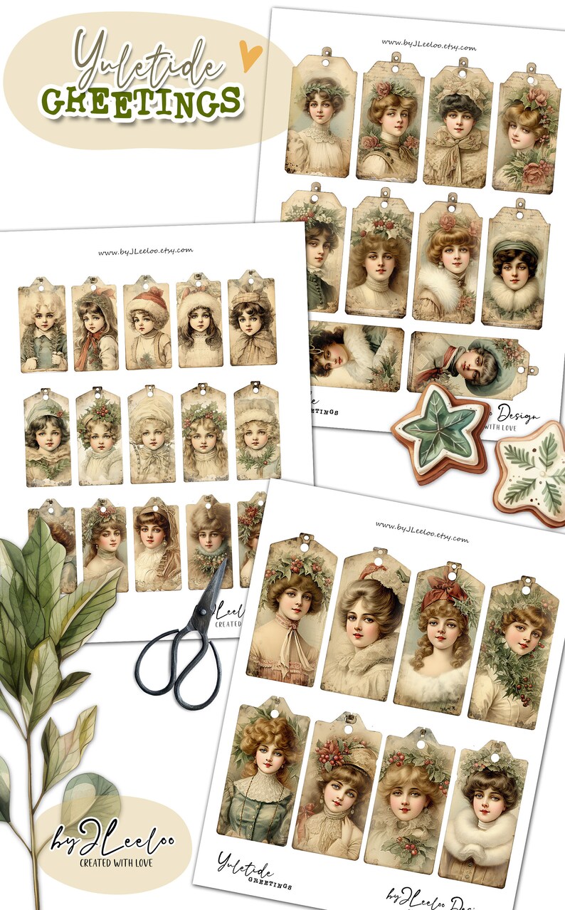 Yuletide Tag YULETIDE GREETINGS Labels Printable Christmas Supplies | Tags Vintage ...