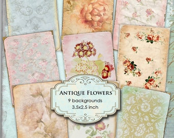 ANTIQUE FLOWERS Digital collage sheet printable atc aceo size  instant download background vintage ac110