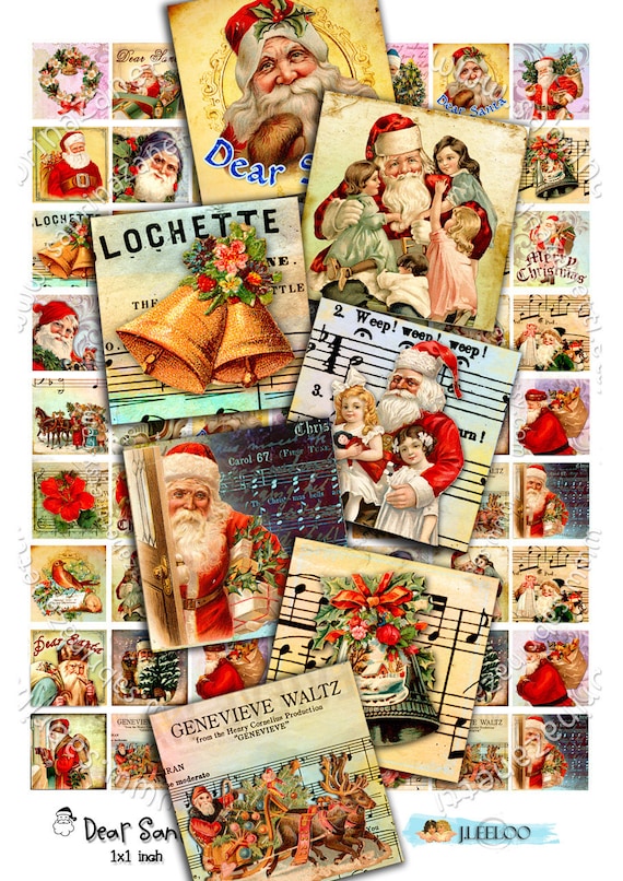 Digital collage DEAR SANTA 1x1 square christmas holidays for pendant clipart magnet instant download printable qu130