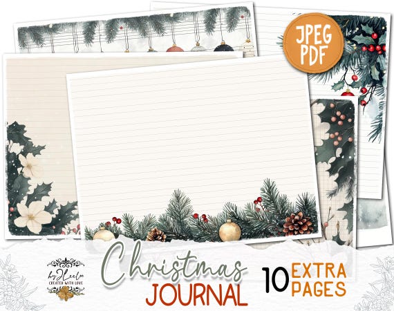 CHRISTMAS JOURNAL 10 Extra Pages Junk Journal printable | Holidays season Collage Kit scrapbook vintage ephemera | Digital art CU | pp866
