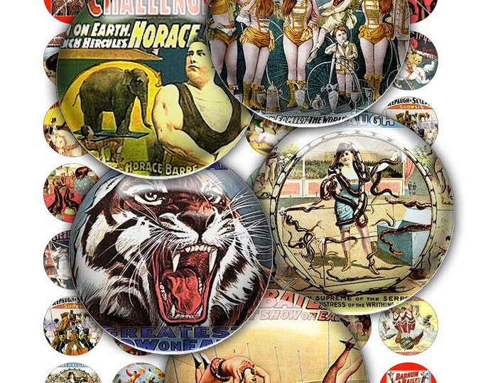 Digital collage sheet CIRCUS images 1 inch circle for pendants charms bottlecup magnets pins hang tags craft instant download tn466