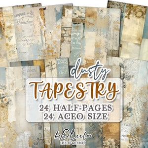 DUSTY TAPESTRY pół strony francuskie do druku | junk journal Mixed Media supplies | Zniszczone brudne kartki papierowe kolaż dziennik | pp717