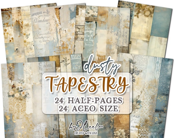 DUSTY TAPESTRY half pages french printable | junk journal Mixed Media supplies | Distressed dirty paper card making collage diary | pp717