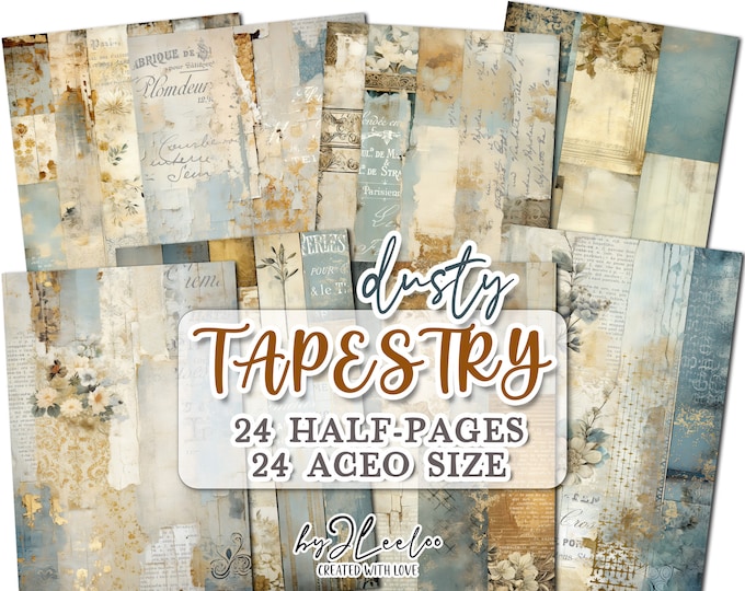 DUSTY TAPESTRY half pages french printable | junk journal Mixed Media supplies | Distressed dirty paper card making collage diary | pp717