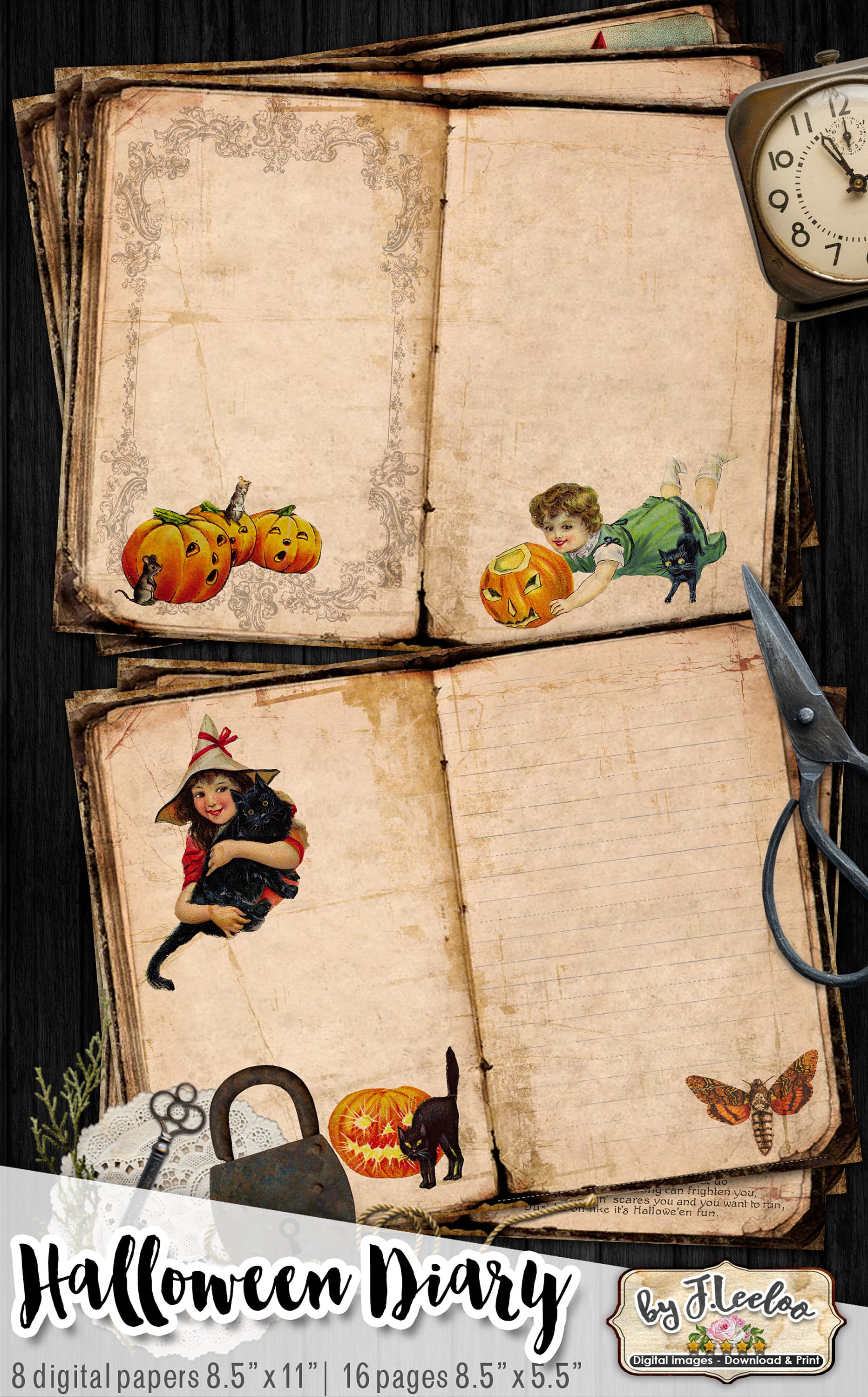 HALLOWEEN DIARY Journal Large 8.5x11 Inch Junk Journal