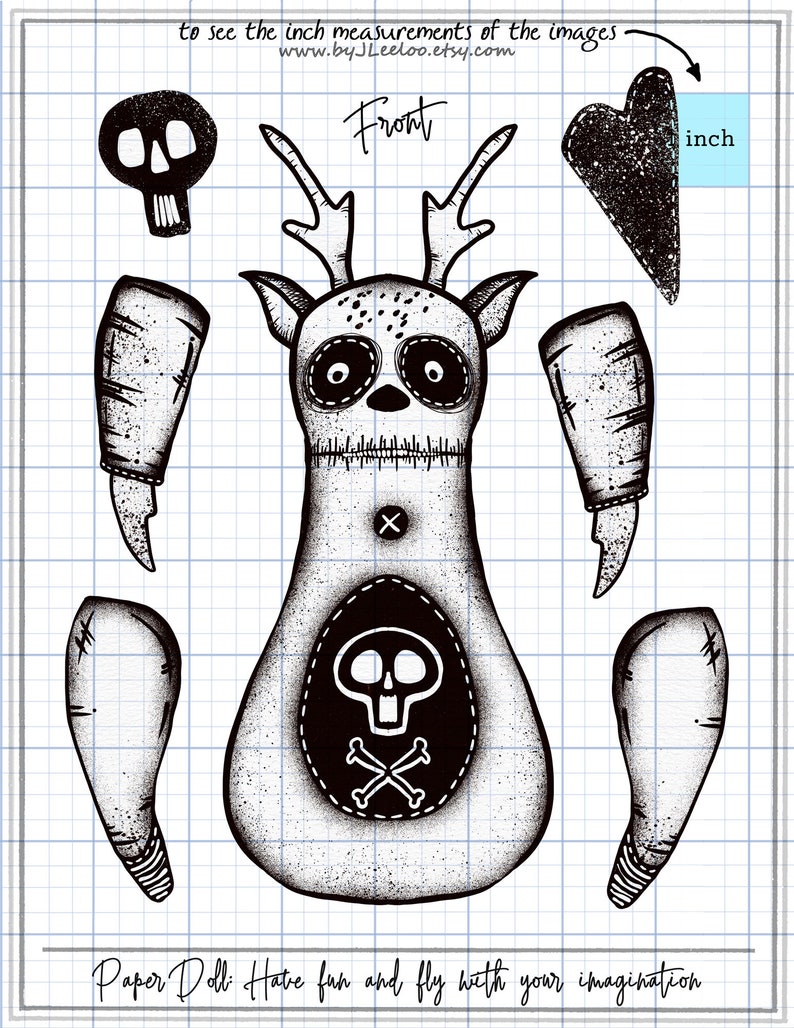 MONSTER PAPER DOLL Hand Drawn Scary to Color Digital Collage - Etsy