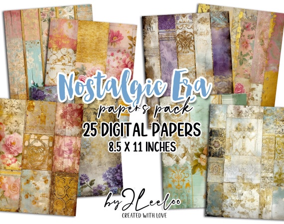 NOSTALGIC ERA french tattered papers | Shabby Chic Junk Journal pages | background Distressed card making digital ephemera | pp615