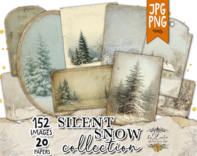 SILENT SNOW – Vintage Winter Ephemera for Junk Journal & Paper Crafts | Mixed Media and Scrapbooking Collection | ppK28