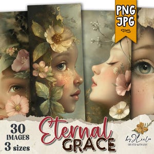 GRACIA ETERNA 3 tamaños PNG Jpeg marcador 6x2 / Suministros para hacer tarjetas con motivos florales inspirados en la naturaleza / Etiqueta digital imprimible para diario basura / bm126