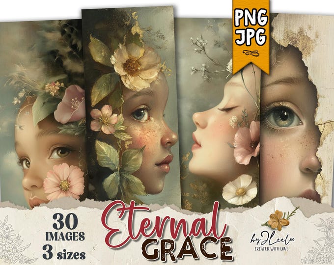 ETERNAL GRACE 3 sizes PNG Jpeg bookmark 6x2 | Nature inspired Floral Card making supplies | Digital label tag printable junk journal | bm126