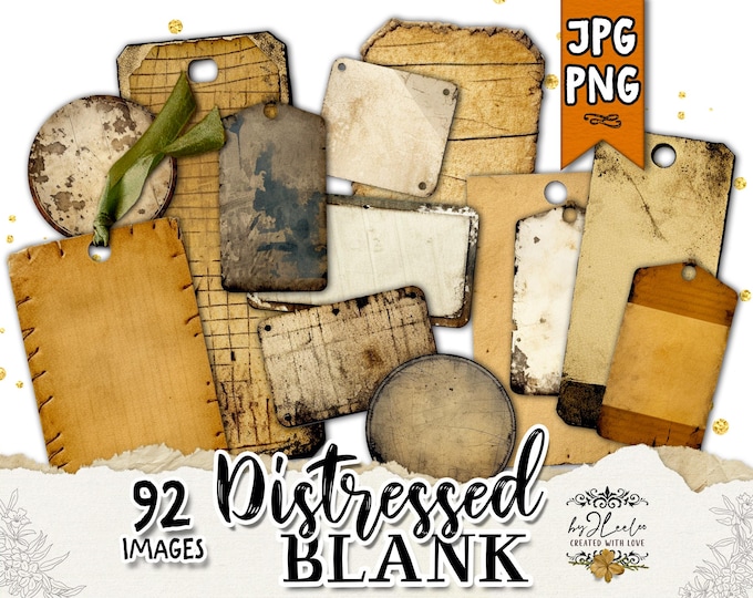 Distressed Blank Vintage Labels & Tags – Industrial Steampunk Ephemera for Junk Journals, Grungy Masculine Digital Sheets and PNGs | tl259