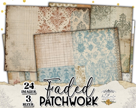 FADED PATCHWORK – Vintage Damask & Shabby Junk Journal Papers, Distressed Scrapbook Backgrounds, Victorian Chic Collage Pages | ppK51