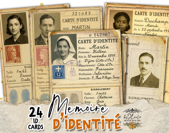 MÉMOIRE D'IDENTITÉ | Vintage French Identity Cards Ephemera Old Documents for Junk Journals, Scrapbooking, Collage, Mixed Media | pp942