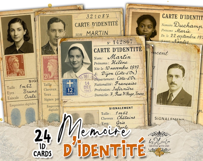 MÉMOIRE D'IDENTITÉ | Vintage French Identity Cards Ephemera Old Documents for Junk Journals, Scrapbooking, Collage, Mixed Media | pp942