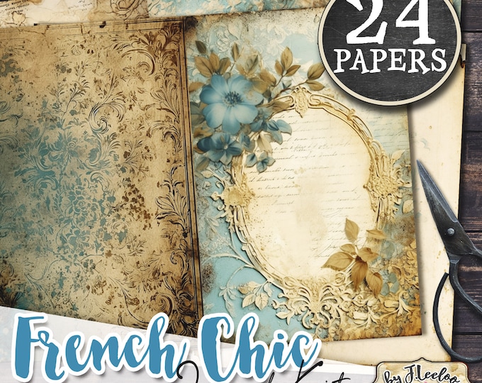 FRENCH CHIC junk journal KIT shabby chic | Light blue pages digital download | Collage printable | scrapbooking ephemera printable | pp597