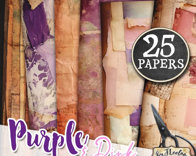 PINK & PURPLE distressed Junk Journal pages for scrapbook | Tattered supplies papers card making | Printable grunge journaling DiY | pp608