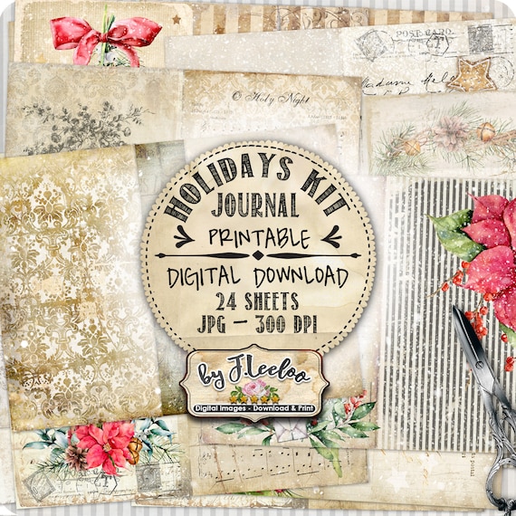 CHRISTMAS KIT journal diy Holidays shabby chic vintage diary printable diary collage sheets pp508
