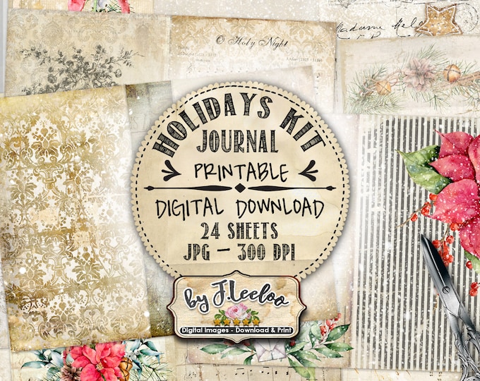 CHRISTMAS KIT journal diy Holidays shabby chic vintage diary printable diary collage sheets pp508