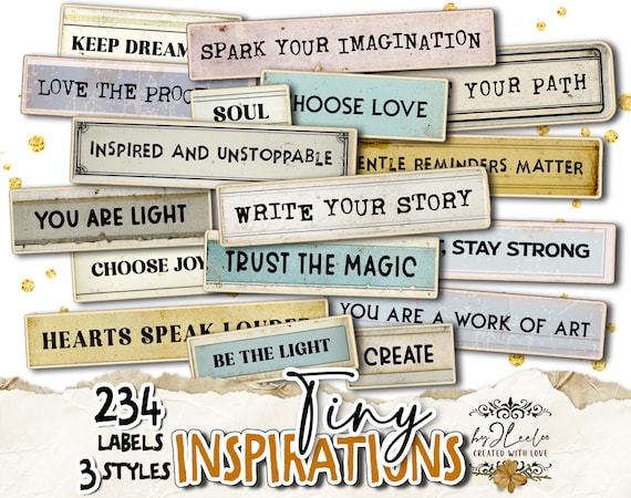 TINY INSPIRATIONS Word Labels Printable | Grungy Vintage Text Ephemera for Junk Journal Scrapbook Diary Cut Paste | Instant Download | tl324