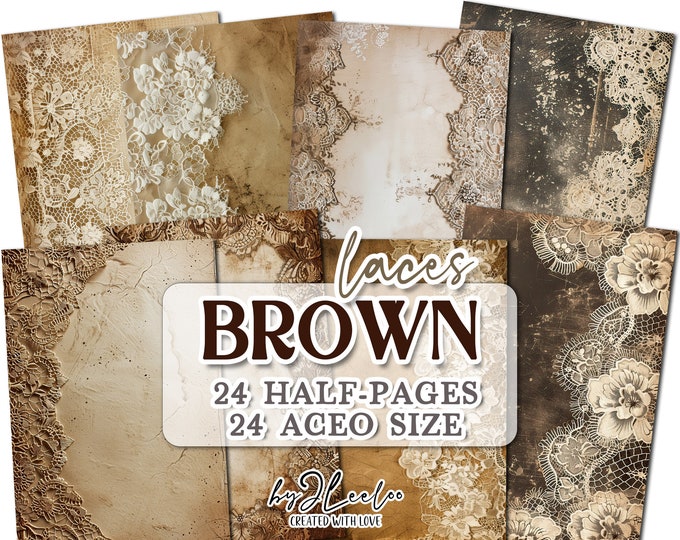 BROWN LACES half pages printable | ACEO French Collage junk journal Mixed Media supplies | DiY Shabby chic papers card making diary | pp722