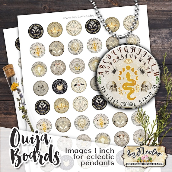 OUIJA BOARD 1 inch Halloween Party Esoteric Alchemy Full Moon for pendants magnets coaster graphic digital collage sheet tn628
