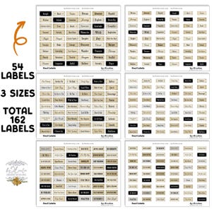 May include: A collection of 162 labels in 3 sizes, featuring words like "Dream," "Joy," and "Believe." The labels are in a vintage style with a beige and black color scheme. The image also includes the text "Soul Labels."