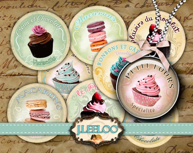 Digital collage sheet PATISSERIE 1 inch circle hang tag thank you images pendant magnet instant download printable image tn318