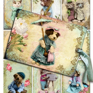 ADORABLE PETS printable atc size  instant download Digital collage sheet vintage photo background vintage paper ac104