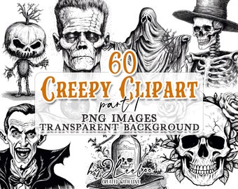 CREEPY CLIPART Set 1 | Vintage Horror Scrapbook Junk Journal Papier Handwerk Kunst | ausdruckbare DIY und antike gotische viktorianische Ephemera | cl153