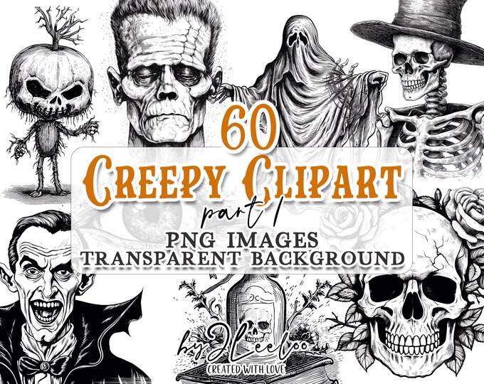 CREEPY CLIPART set 1 | vintage horror scrapbook junk journal paper craft art | printable DIY and antique gothic victorian ephemera | cl153